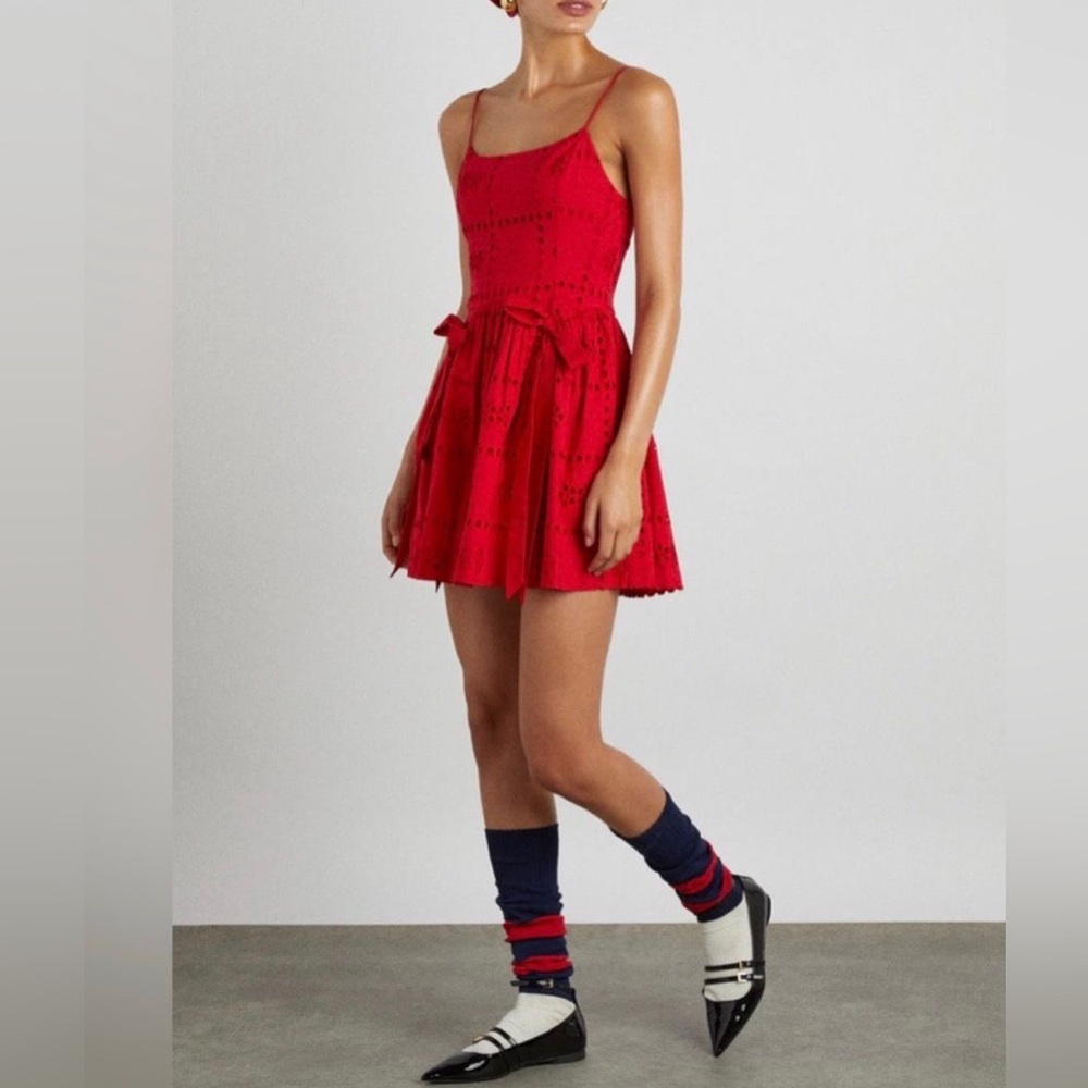 Damson Madder Penelope mini dress in red broderie size 10 NWT